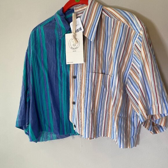 Urban Renewal Blue and Multicolor Striped Button Down Shirt - Picture 2 of 7